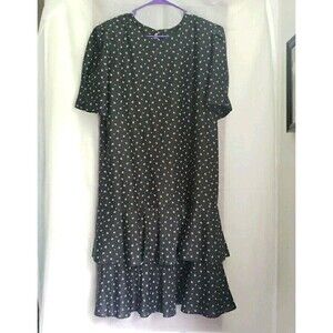 VTG JENNY Black Patterned Dress Flared Out Skirt Style USA SEE MEASUREMENTS